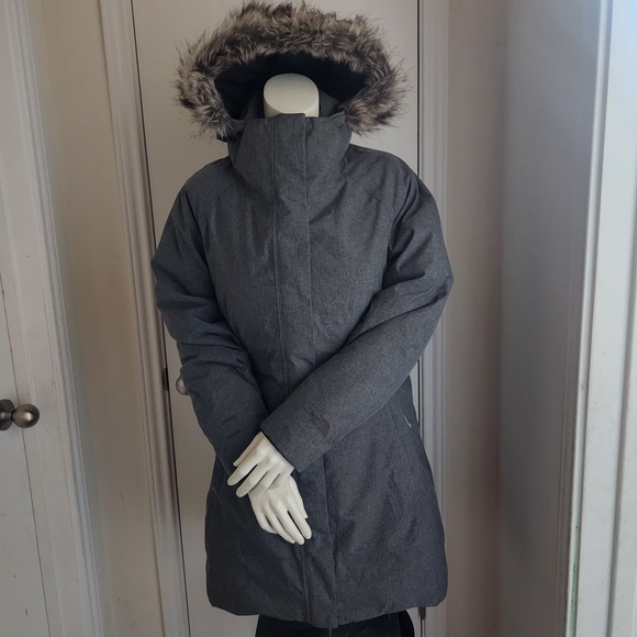 The North Face Arctic Parka Women Lg Gray 550 Dryvent Goose Down Jacket Faux Fur - Picture 1 of 15